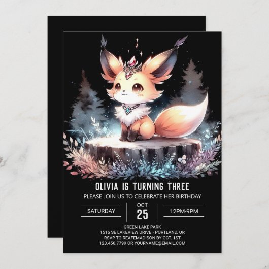 Fantasy Whimsy Fox Verjaardag digitaal Kaart (Voorkant / Achterkant)