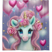 Fantasy White Baby Eenhoorn met roze Harten Douchegordijn (Voorkant)