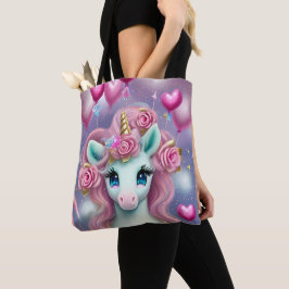 Fantasy White Baby Eenhoorn met roze Harten Tote Bag
