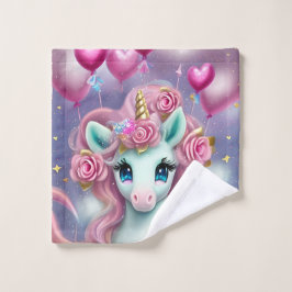 Fantasy White Baby Eenhoorn met roze Harten Washandje