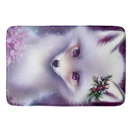 Fantasy White Baby Fox met lavendelogen Badmat (Voorkant)