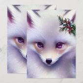 Fantasy White Baby Fox met lavendelogen Feestdagenkaart (Voorkant / Achterkant)