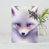 Fantasy White Baby Fox met lavendelogen Feestdagenkaart (Staand voorkant)
