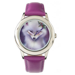 Fantasy White Baby Fox met lavendelogen Horloge