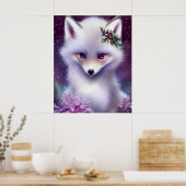 Fantasy White Baby Fox met lavendelogen Poster (Keuken)
