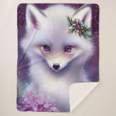 Fantasy White Baby Fox met lavendelogen Sherpa Deken (Voorkant)