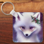 Fantasy White Baby Fox met lavendelogen Sleutelhanger (Voorkant)