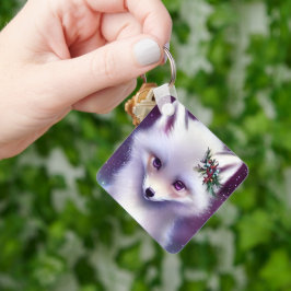 Fantasy White Baby Fox met lavendelogen Sleutelhanger