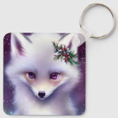 Fantasy White Baby Fox met lavendelogen Sleutelhanger (Achterkant)