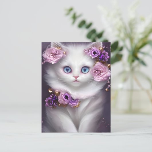 Fantasy White Cat Briefkaart (Staand voorkant)