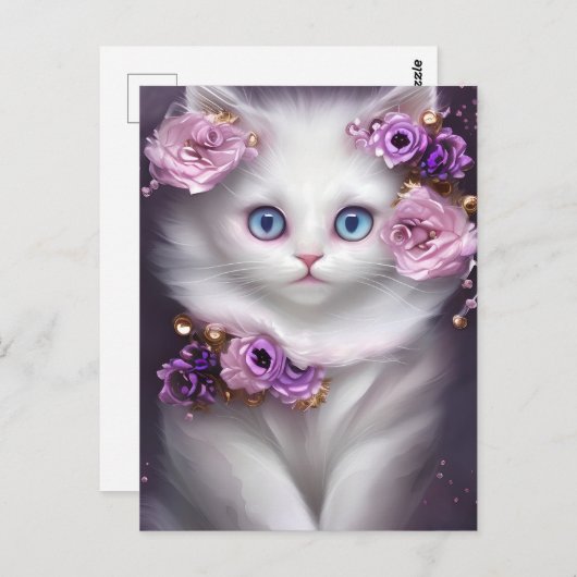 Fantasy White Cat Briefkaart (Voorkant / Achterkant)