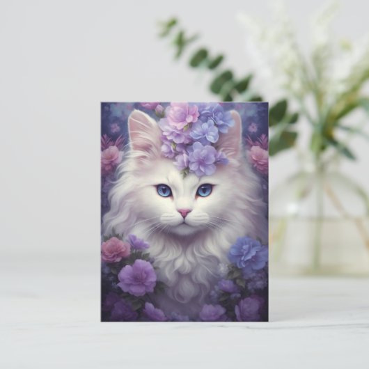 Fantasy White Cat Briefkaart (Staand voorkant)