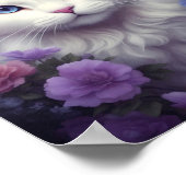 Fantasy White Cat met bloemen Poster (Hoek)