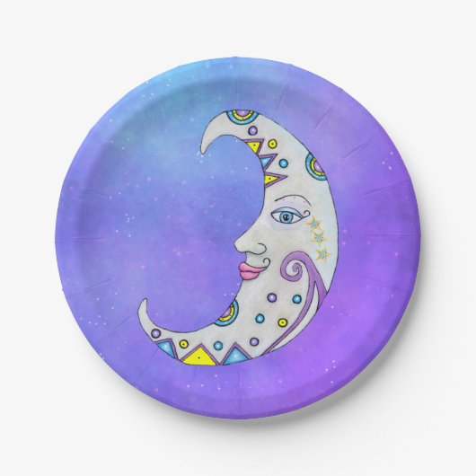 Fantasy White Crescent Moon Fancy Abstracte marker Papieren Bordje (Voorkant)