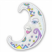 Fantasy White Crescent Moon met gezicht kleurrijk Sticker (Voorkant)
