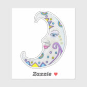 Fantasy White Crescent Moon met gezicht kleurrijk Sticker (Vel)