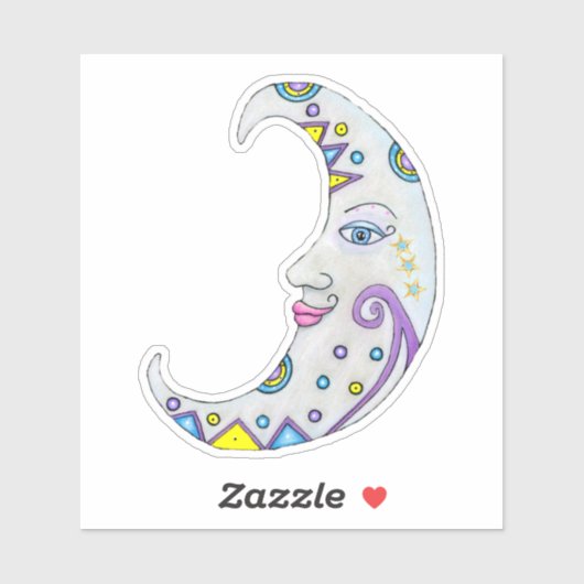 Fantasy White Crescent Moon met gezicht kleurrijk Sticker (Vel)