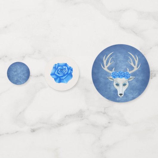 Fantasy White Deer Head Antlers  blauwe Rozen Confetti (Achterkanten)