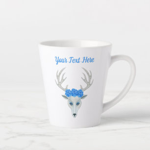 Fantasy White Deer Head Antlers  blauwe Rozen Latte Mok