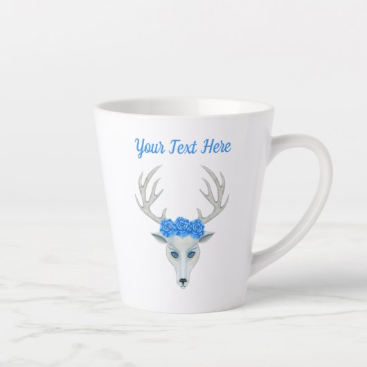 Fantasy White Deer Head Antlers  blauwe Rozen Latte Mok (Rechts)
