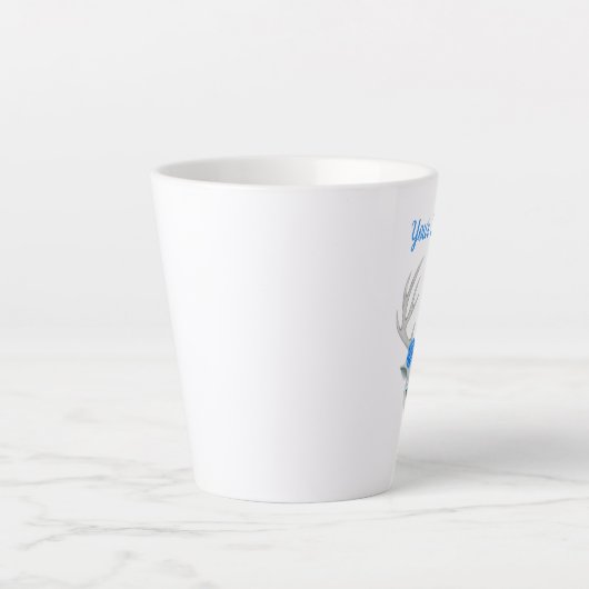 Fantasy White Deer Head Antlers blauwe Rozen Latte Mok (Voorkant)