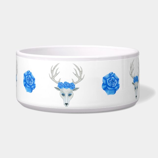 Fantasy White Deer Head Antlers Blue Eyes Rozen Voerbakje (Rechts)