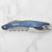 Fantasy White Deer Head Antlers Rozen op blauw Kurkentrekker (Achterkant)