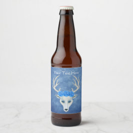 Fantasy White Deer Head Mysterious Face Blue Rozen Bier Etiket