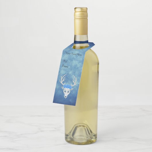 Fantasy White Deer Head  Rozen Misty Blue Flessenhanger (Schuin)