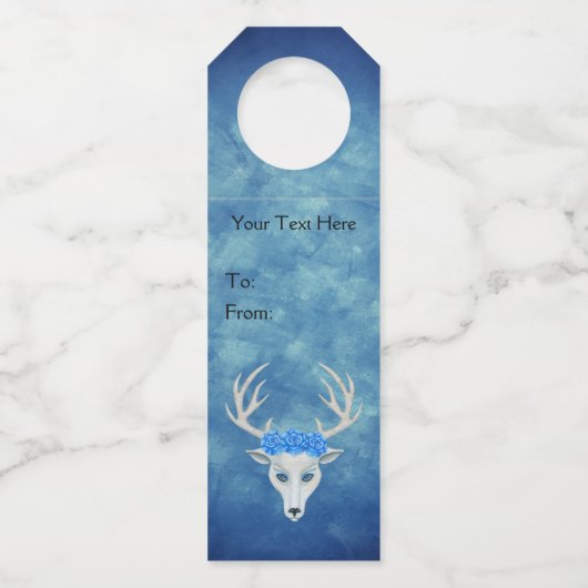 Fantasy White Deer Head  Rozen Misty Blue Flessenhanger (Achterkant)