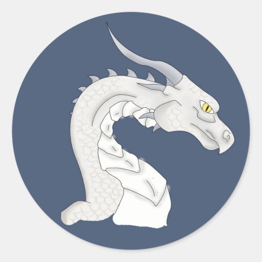 Fantasy White Dragon Ronde Sticker (Voorkant)