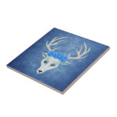 Fantasy White Head of a Deer Antlers Rozen Blue Tegeltje (Zijkant)