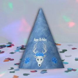 Fantasy White Head of Deer Antlers Blue Rozen Feesthoedjes