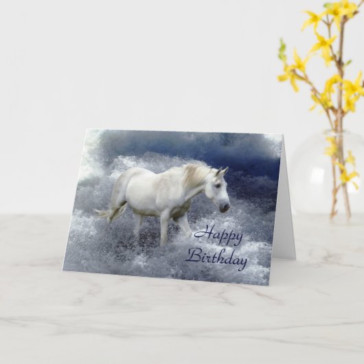 Fantasy White Horse and Ocean Surf Birthday Kaart (Gele Bloem)
