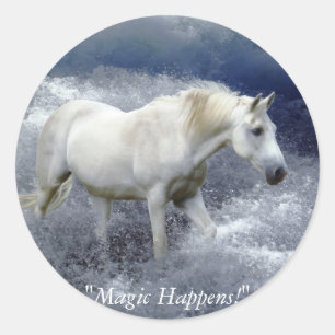 Fantasy White Horse and Ocean Surf Gifts Ronde Sticker