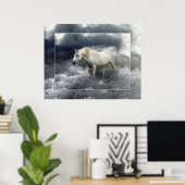 Fantasy White Horse and Ocean Surf Poster (Thuiskantoor)