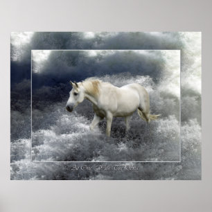 Fantasy White Horse and Ocean Surf Poster