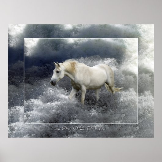 Fantasy White Horse and Ocean Surf Poster (Voorkant)