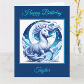 Fantasy White Horse in de Snow Birthday Kaart (Gele Bloem)