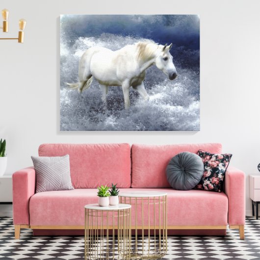 Fantasy White Horse & Ocean Surf Art Print (Insitu (Woonkamer))