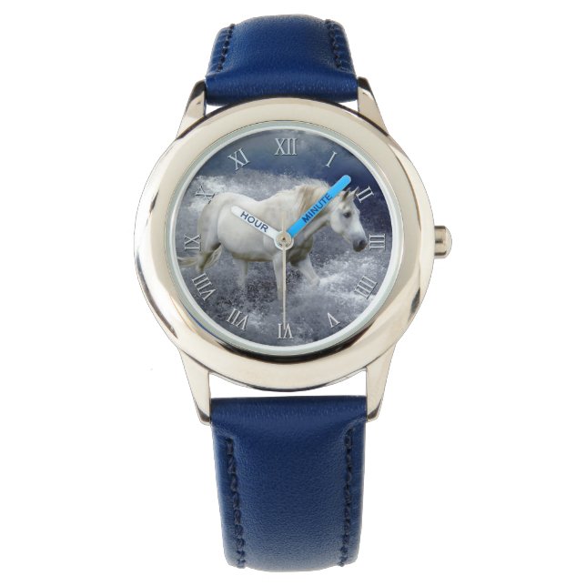 Fantasy White Horse & Ocean Surf Kunstwerk Horloge (Voorkant)