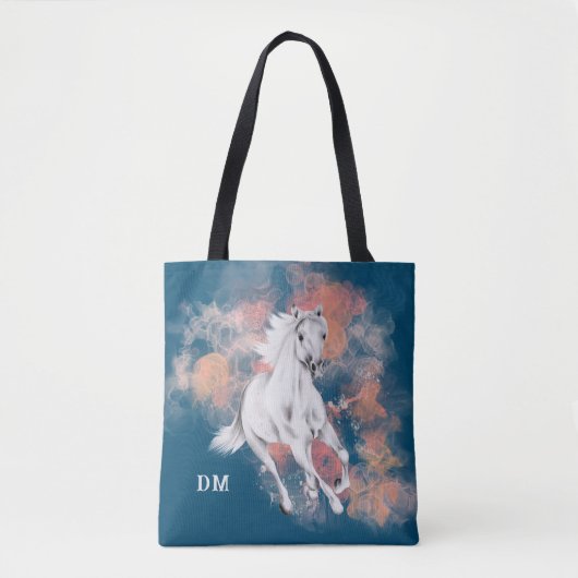 Fantasy White Horse Running Monogram Tote Bag (Voorkant)
