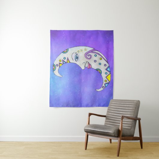 Fantasy White Moon Face Brightly Colour Acceptions Wandkleed (In situ)