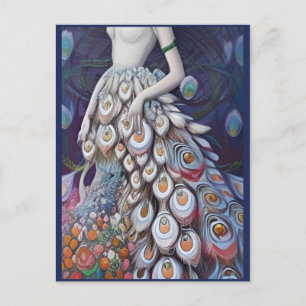 Fantasy White Peacock Wedding Dress Illustratie Briefkaart