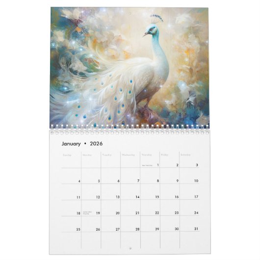 Fantasy White Peacocks in Abstract Style Kalender (Jan 2026)
