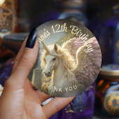 Fantasy White Pegasus Paarse Wings Eenhoornsteen Ronde Sticker