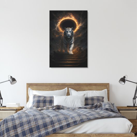 Fantasy White Tiger – Mystic Aura Series Canvas Afdruk (Insitu (Slaapkamer))