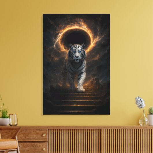 Fantasy White Tiger – Mystic Aura Series Canvas Afdruk (Insitu (Woonkamer))