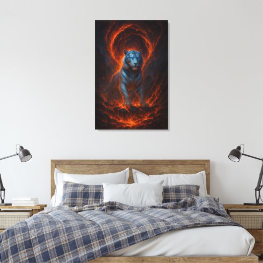 Fantasy White Tiger – Mystic Aura Series Canvas Afdruk (Insitu (Slaapkamer))