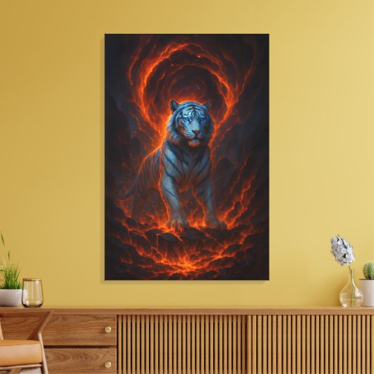 Fantasy White Tiger – Mystic Aura Series Canvas Afdruk (Insitu (Woonkamer))